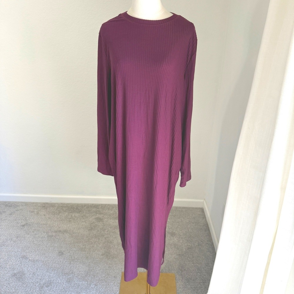 NWT Universal Standard Ribbed Long Sleeve Midi Dress Plum Purple Womens M 18-20